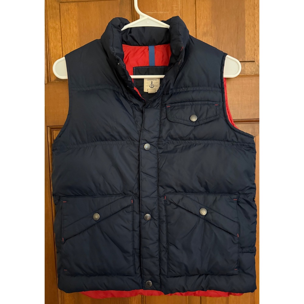 Lands End Kids Down Puffer‎ Vest Size M 10-12 Navy Nylon Lightweight Outerwear